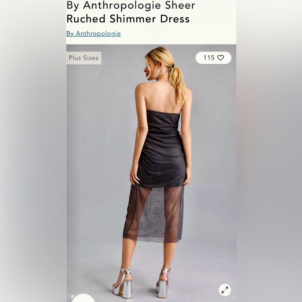Anthropologie Sheer Ruched Shimmer Midi Dress - Picture 2 of 13